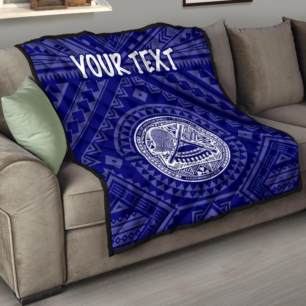 American Samoa Personalised Premium Quilt - Seal In Polynesian Tattoo Style ( Blue) Blue - Polynesian Pride