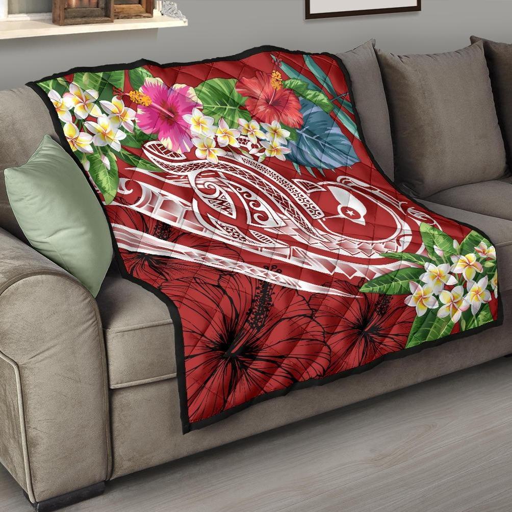 YAP Polynesian Premium Quilt - Summer Plumeria (Red) Red - Polynesian Pride