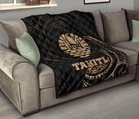 Tahiti Polynesian Premium Quilt - Gold Tribal Wave Black - Polynesian Pride
