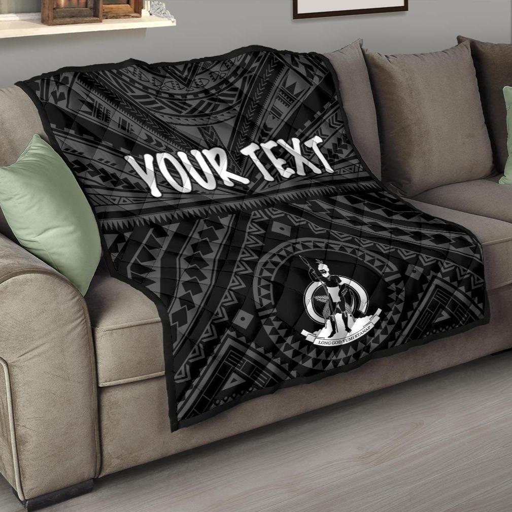 Vanuatu Personalised Premium Quilt - Vanuatu Seal With Polynesian Tattoo Style Black - Polynesian Pride