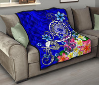 Samoa Premium Quilt - Turtle Plumeria (Blue) - Polynesian Pride