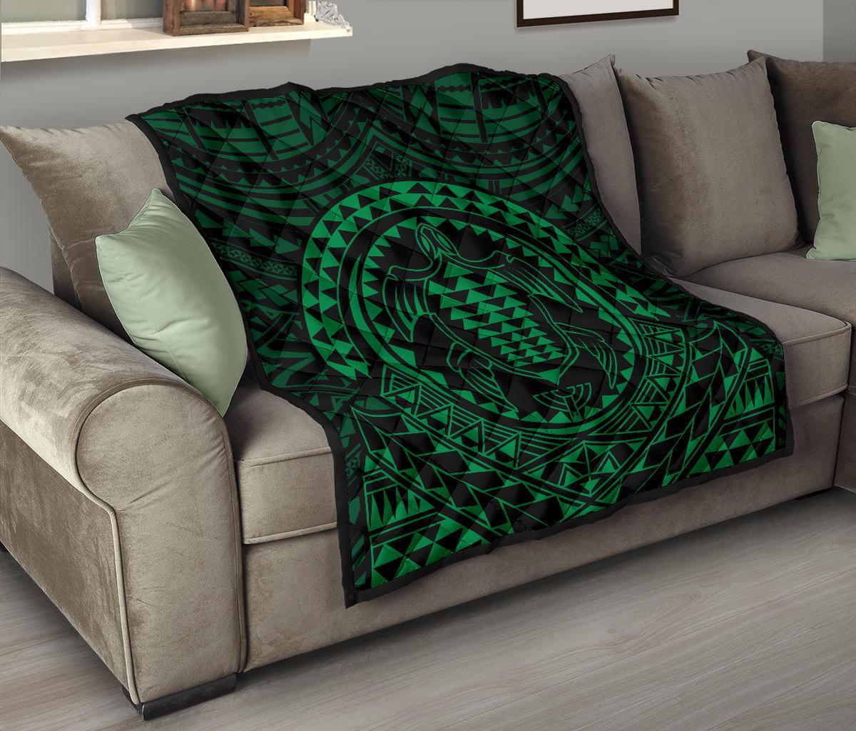 Hawaiian Kakau Honu Arc Green Polynesian Premium Quilt - Polynesian Pride