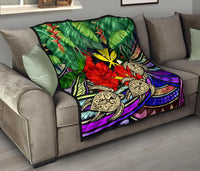 Kanaka Maoli (Hawaiian) Premium Quilt - Polynesian Turtle Colorful And Hibiscus - Polynesian Pride