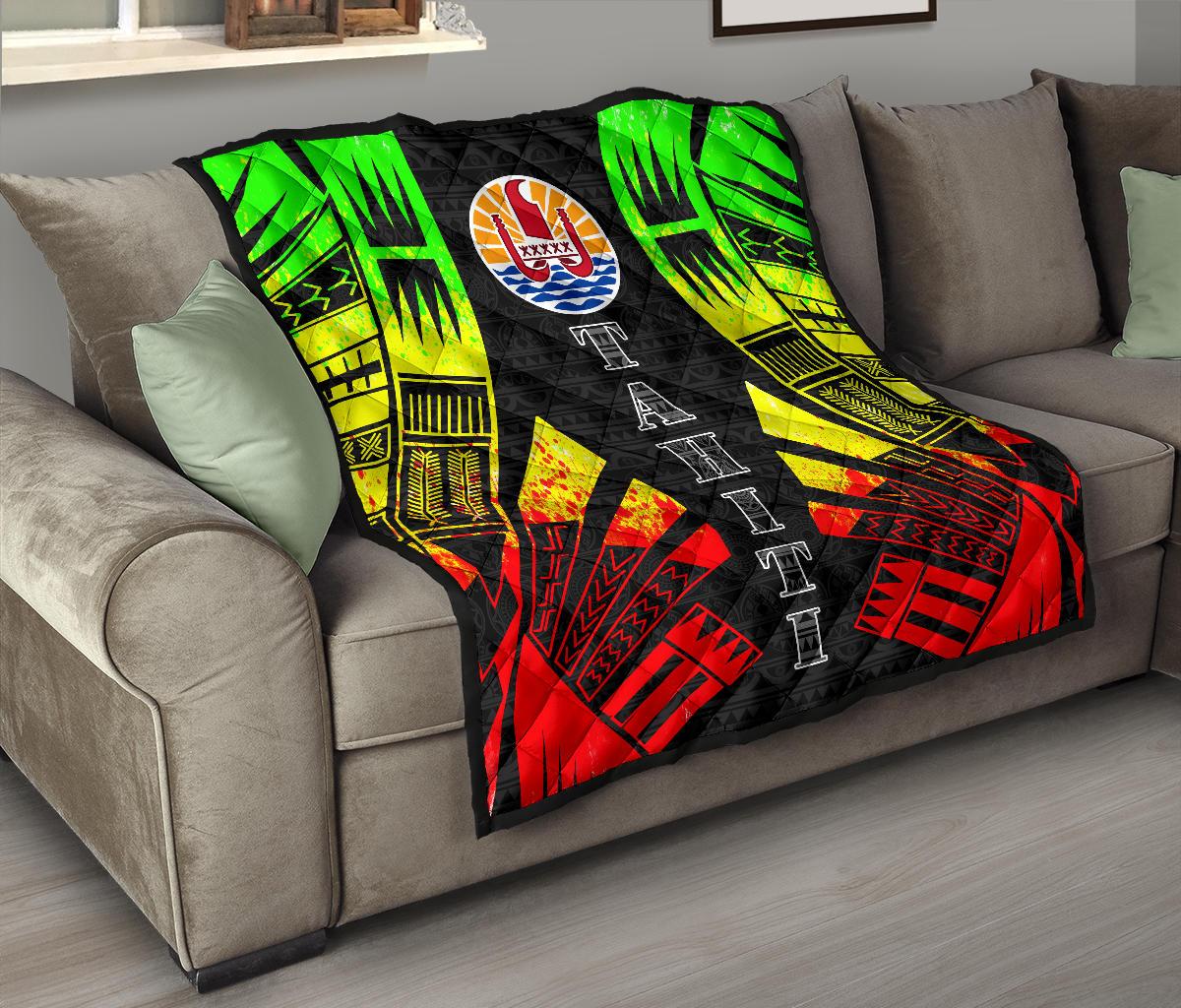 Tahiti Premium Quilt - Tahiti Flag Polynesian Reggae Tattoo - Polynesian Pride