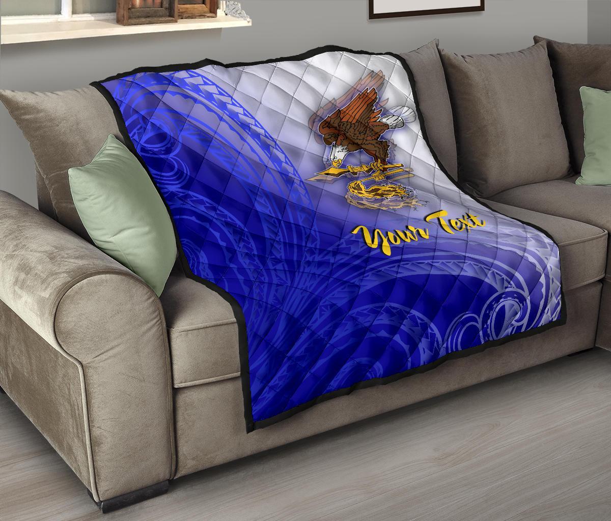 American Samoa Polynesian Custom Personalised Personalized Premium Quilt - Bald Eagle (Blue) - Polynesian Pride