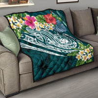 Samoa Polynesian Premium Quilt - Summer Plumeria Blue - Polynesian Pride