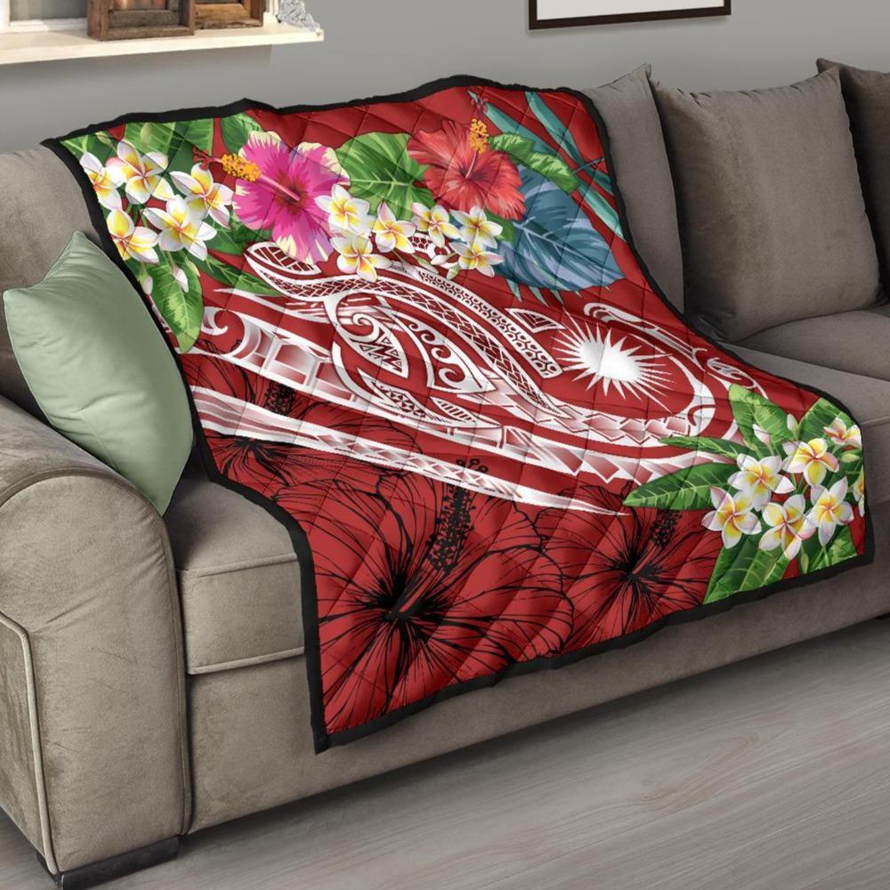 Marshall Islands Polynesian Premium Quilt - Summer Plumeria (Red) Red - Polynesian Pride