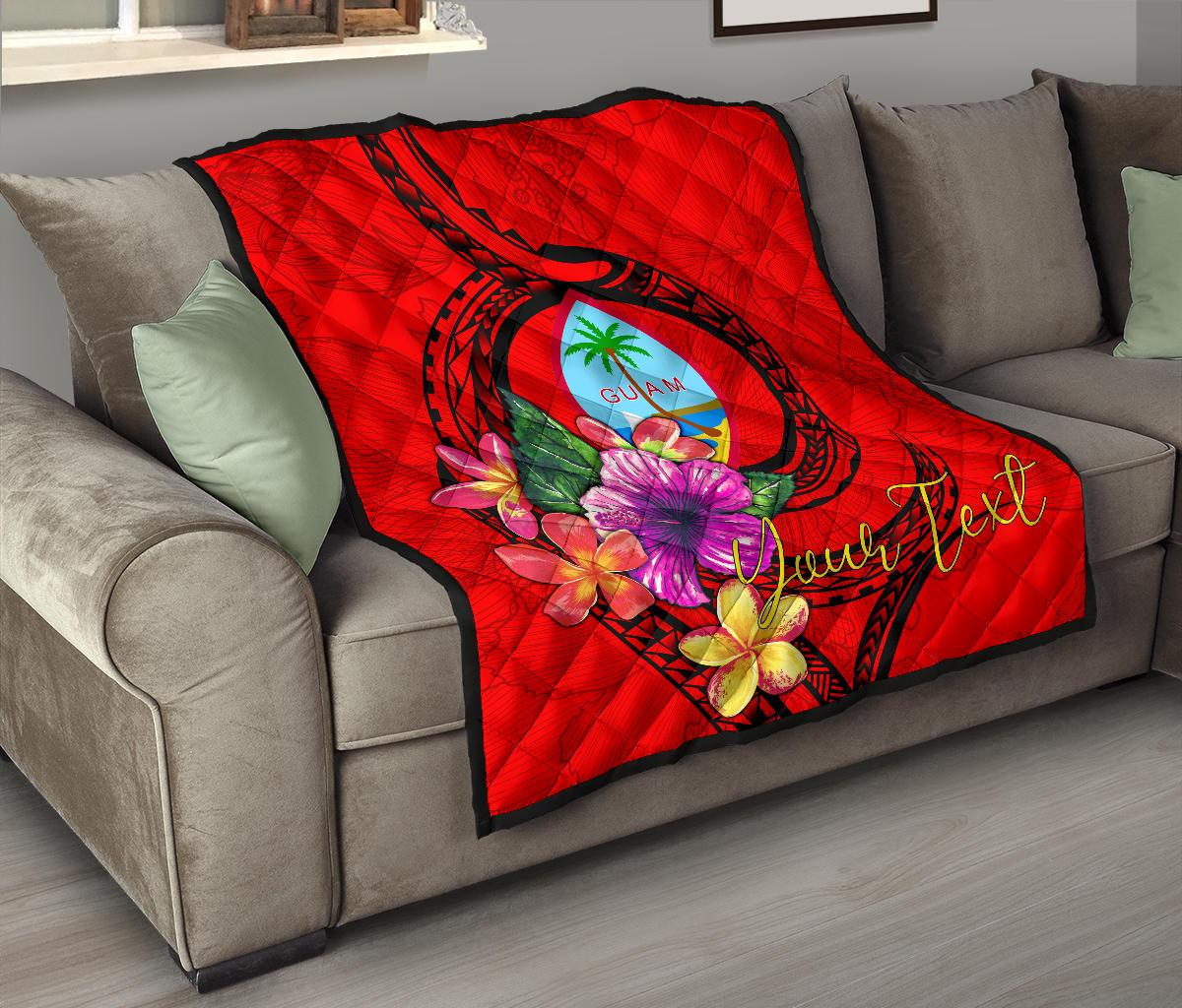 Guam Polynesian Custom Personalised Premium Quilt - Floral With Seal Red Red - Polynesian Pride