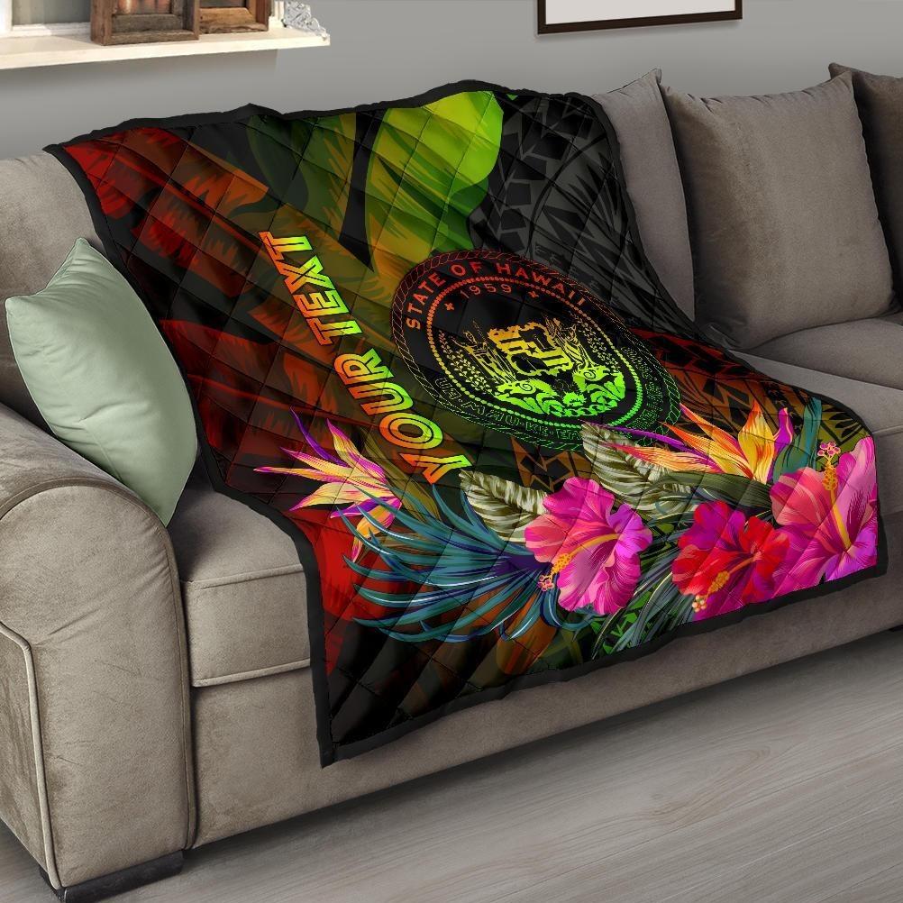 Polynesian Hawaii Polynesian Personalised Premium Quilt - Hibiscus and Banana Leaves - Polynesian Pride