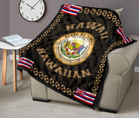 Hawaii Flag Polynesian Premium Quilt Gold - Love Style - Polynesian Pride