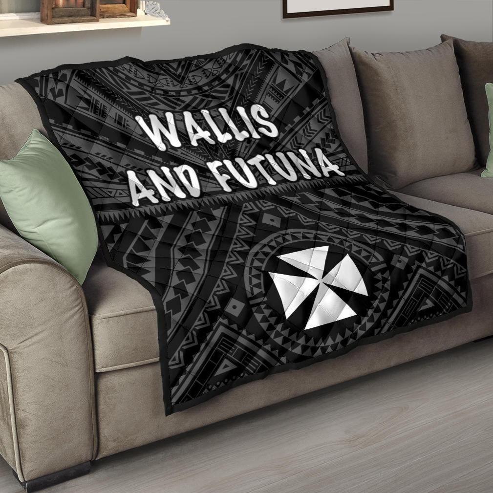 Wallis and Futuna Premium Quilts - Wallis and Futuna Seal With Polynesian Tattoo Style Black - Polynesian Pride