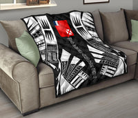 Wallis And Futuna Premium Quilt - Wallis And Futuna Coat Of Arms Polynesian White Tattoo - Polynesian Pride