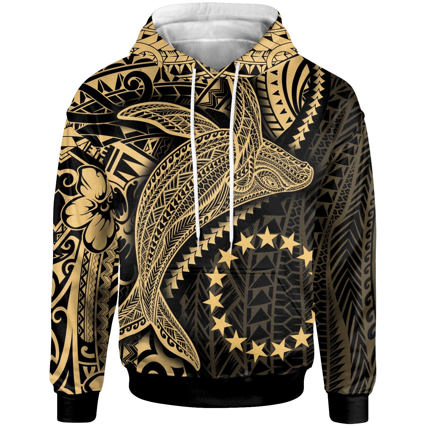 Cook Islands Hoodie Humpback Whale & Coat of Arms Gold Unisex Gold - Polynesian Pride