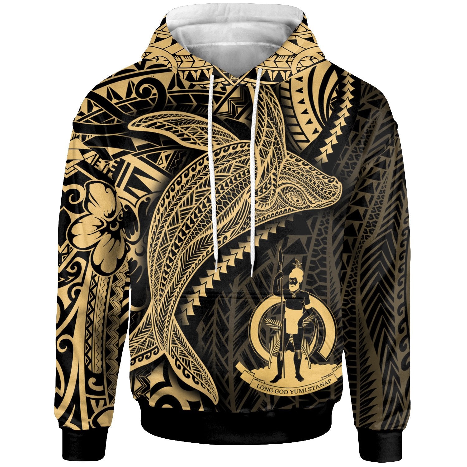 Vanuatu Hoodie Humpback Whale & Coat of Arms Gold Unisex Gold - Polynesian Pride