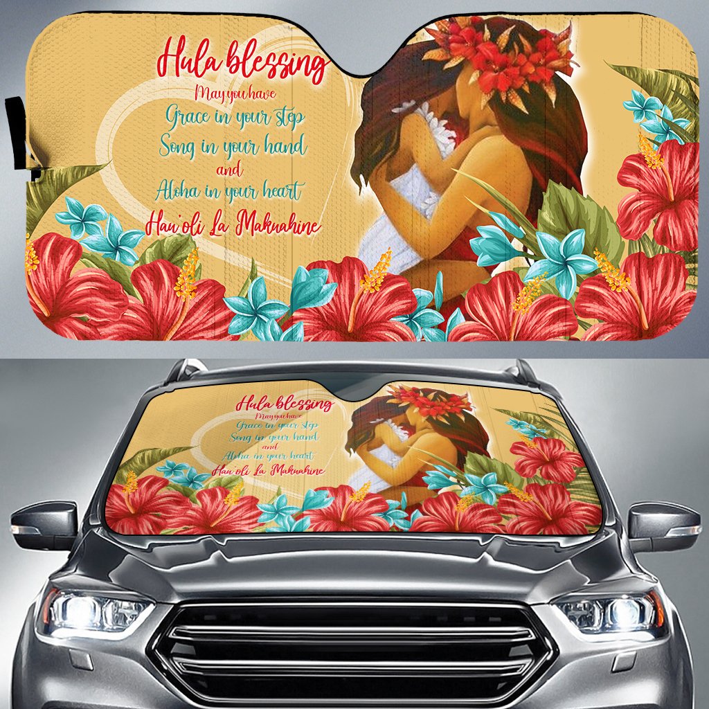 Hawaii Happy Mother Day Car Sun Shade - Love Style - AH Auto Sun Shade Universal Fit Orange - Polynesian Pride