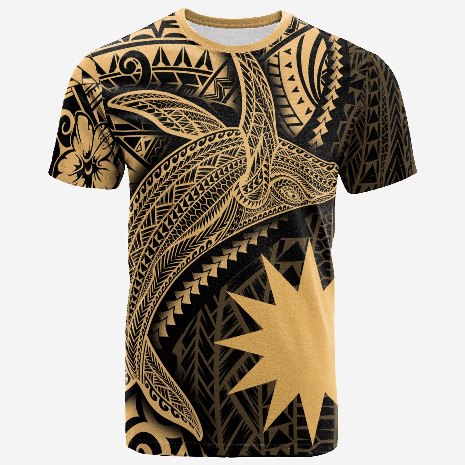 Nauru T Shirt Humpback Whale & Coat of Arms Gold Unisex Art - Polynesian Pride