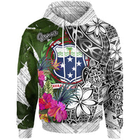 Samoa Hoodie White Turtle Plumeria Banana Leaf Unisex White - Polynesian Pride