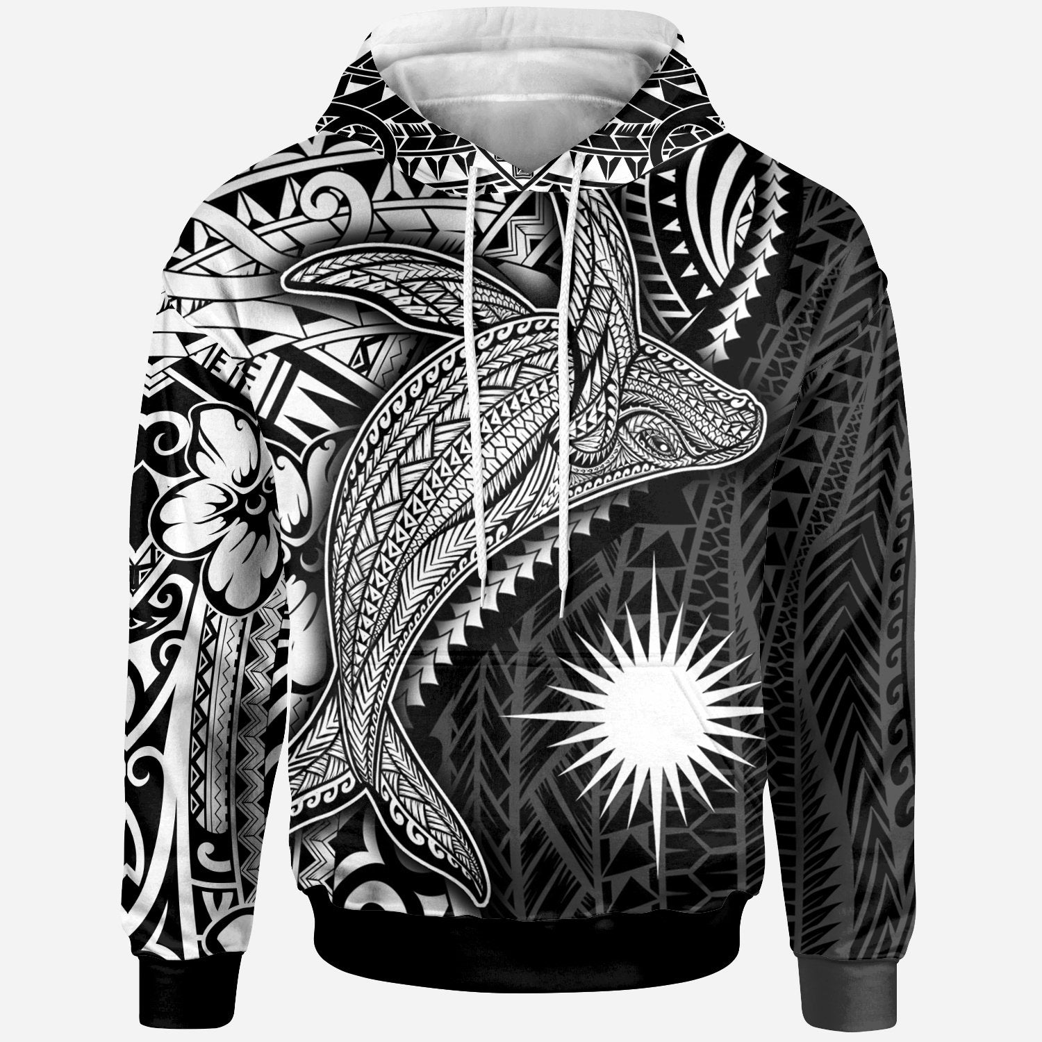 Marshall Islands Hoodie Humpback Whale & Coat of Arms White Unisex White - Polynesian Pride