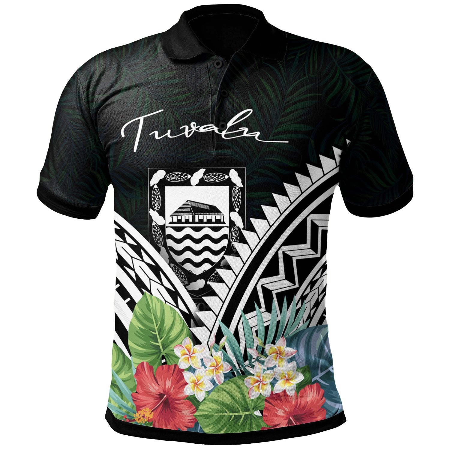 Tuvalu Polo Shirt Tuvalu Coat of Arms and Polynesian Tropical Flowers White Unisex White - Polynesian Pride