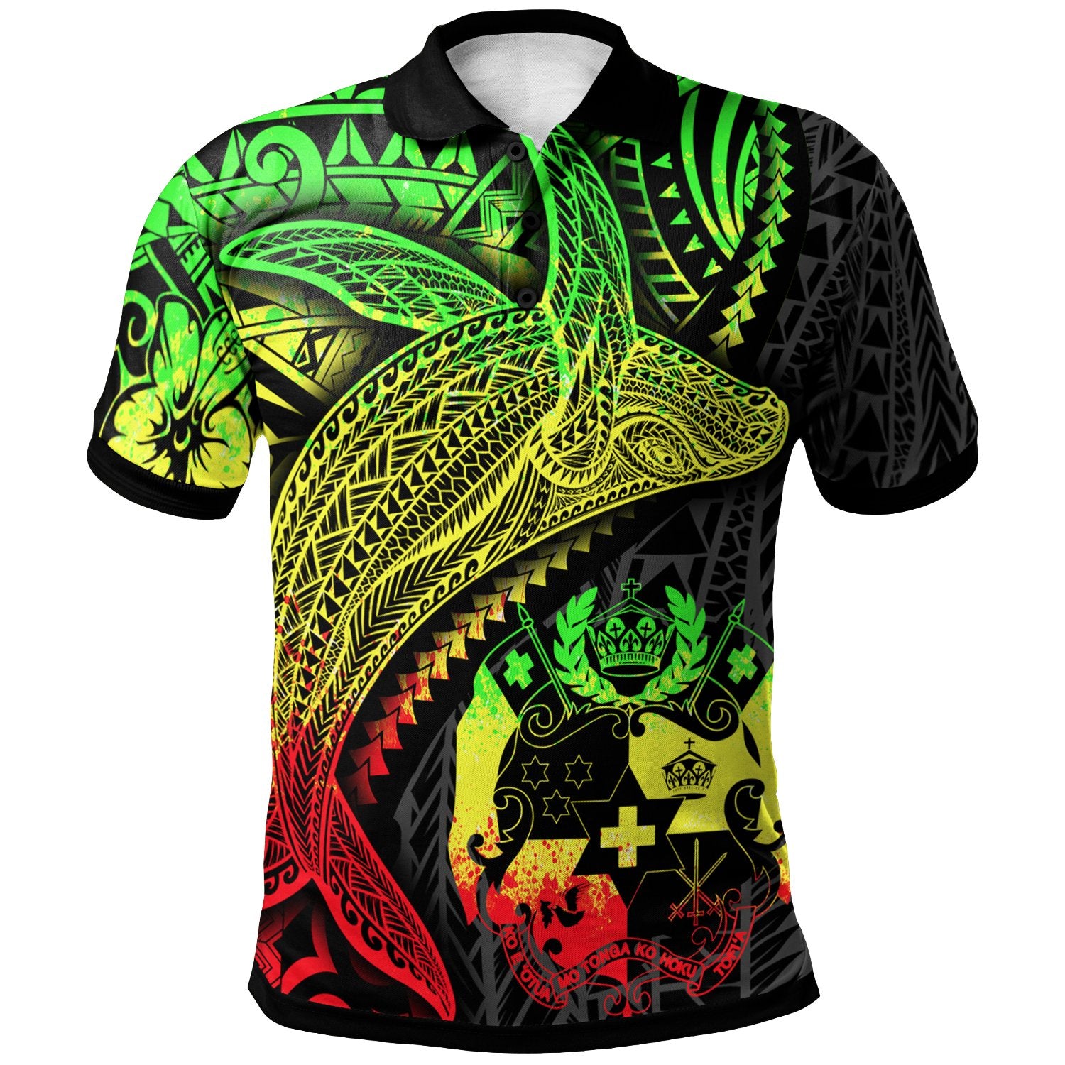 Tonga Polo Shirt Humpback Whale and Coat of Arms Reggae Unisex Reggae - Polynesian Pride