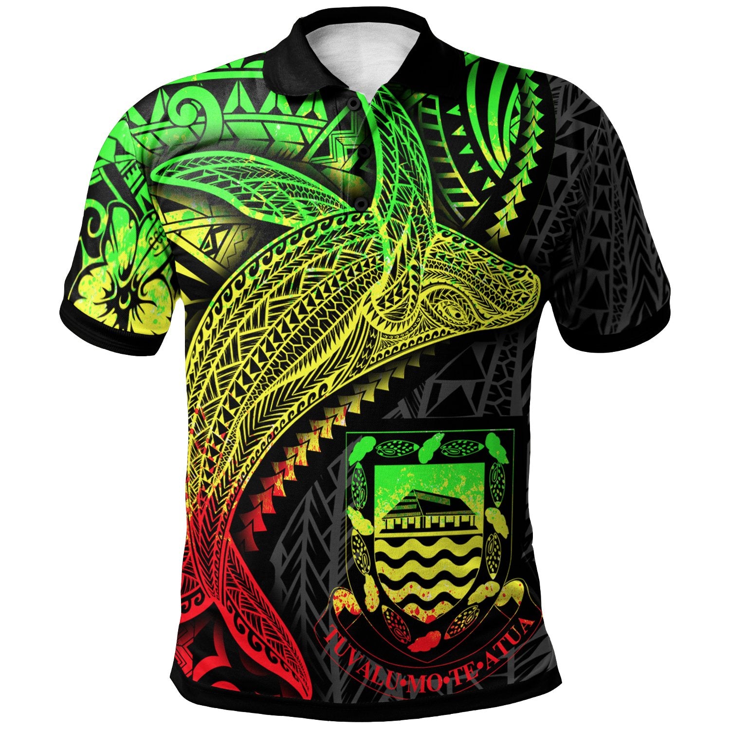 Tuvalu Polo Shirt Humpback Whale and Coat of Arms Reggae Unisex Reggae - Polynesian Pride