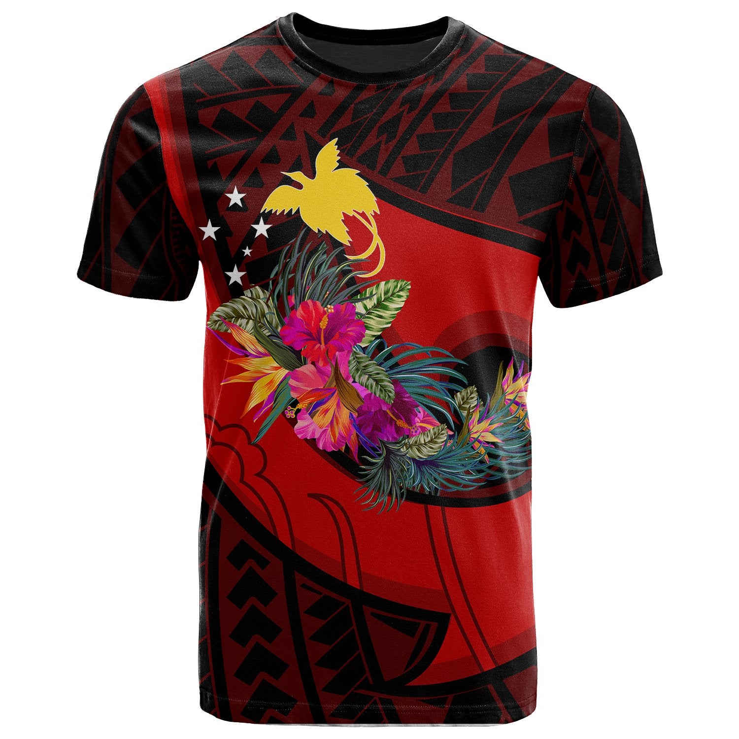 Papua New Guinea T Shirt Polynesian Hook And Hibiscus (Red) Unisex Red - Polynesian Pride