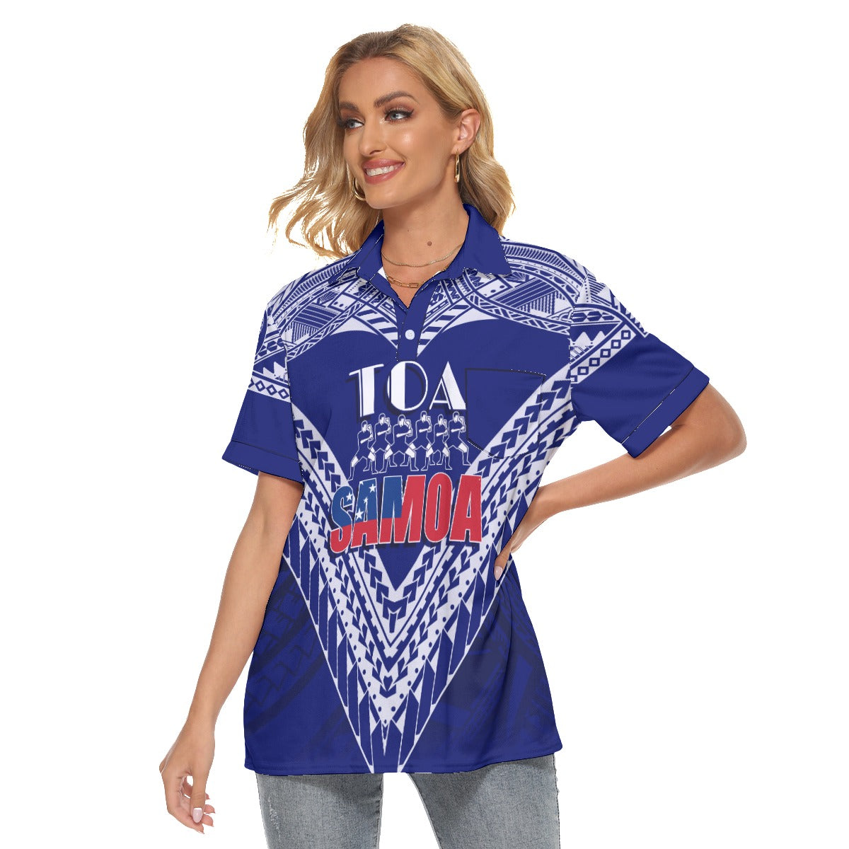 (Customize Personalize) Toa Samoa RLS Warriors Siva Tau Women's Polo Shirt with Pocket LT7 Unisex Blue - Polynesian Pride