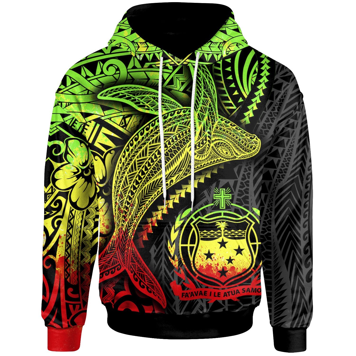 Samoa Hoodie Humpback Whale & Coat of Arms Reggae Unisex Reggae - Polynesian Pride