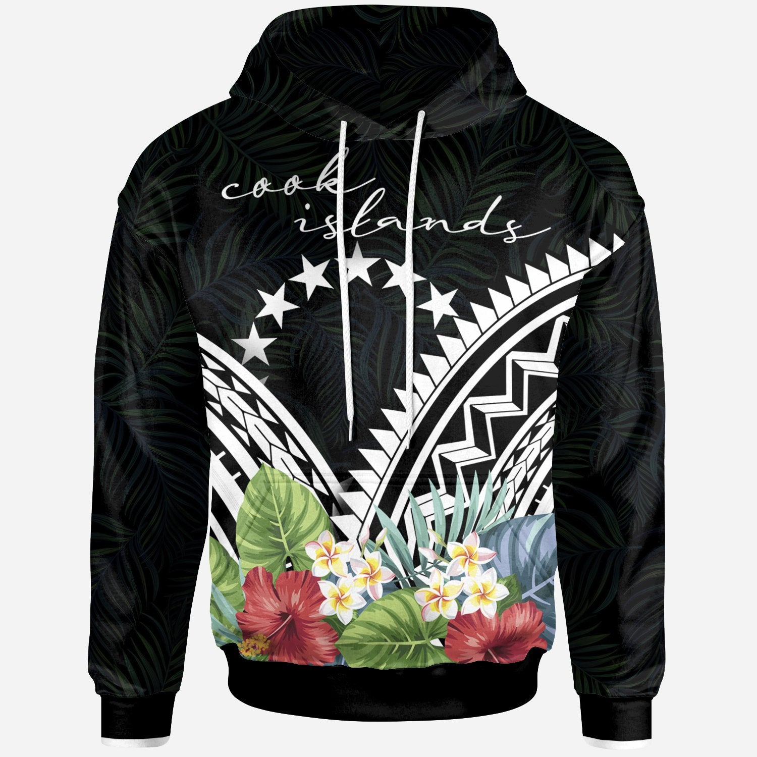 Cook Islands Hoodie Cook Islands Coat of Arms & Polynesian Tropical Flowers White Unisex White - Polynesian Pride