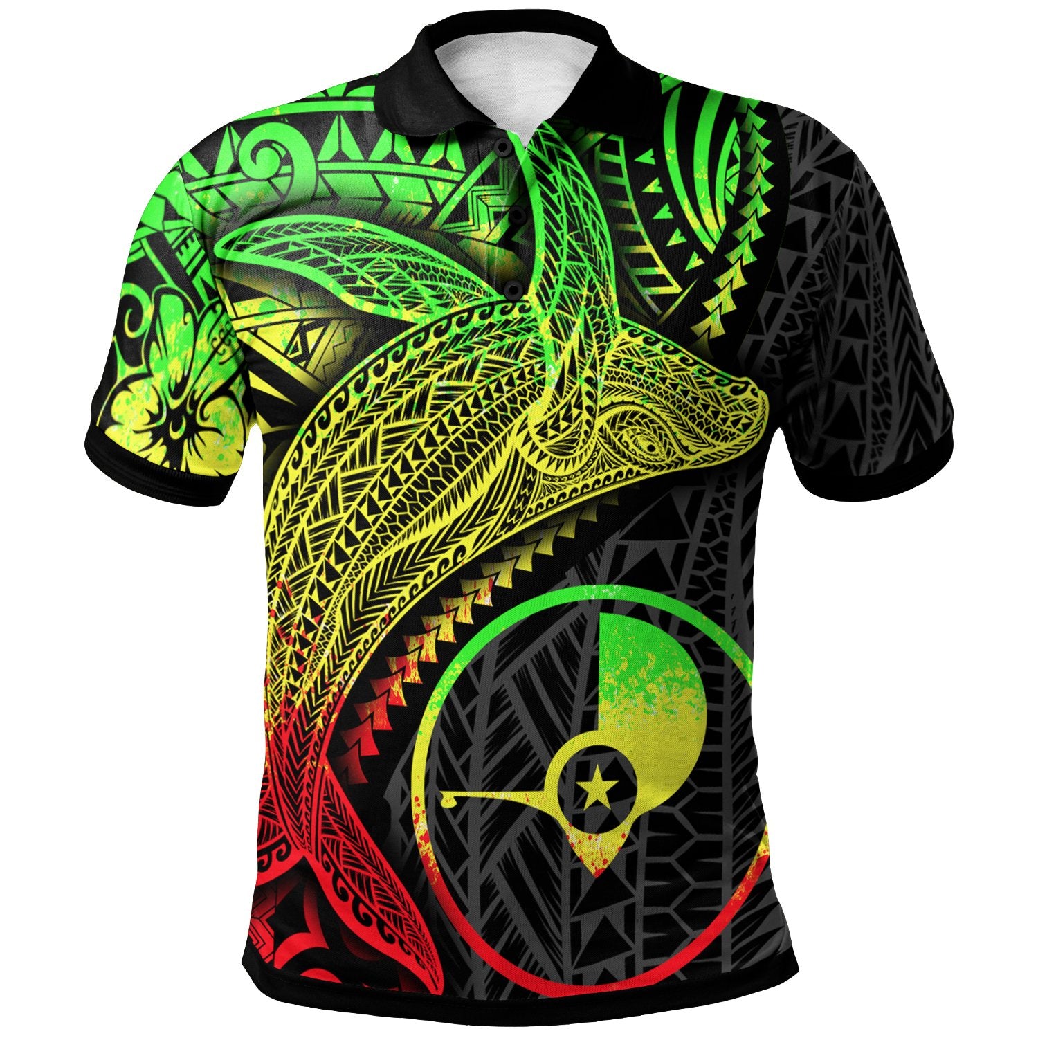 Yap Polo Shirt Humpback Whale and Coat of Arms Reggae Unisex Reggae - Polynesian Pride