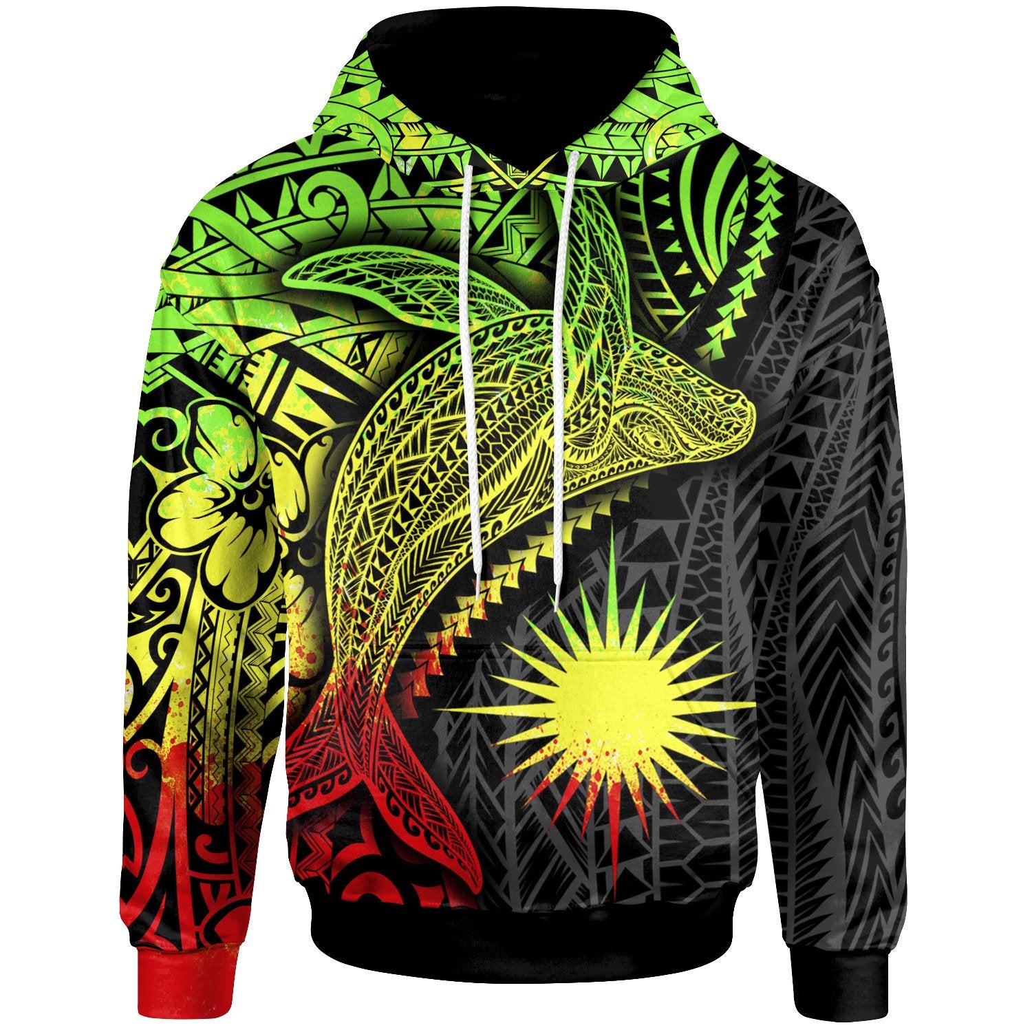 Marshall Islands Hoodie Humpback Whale & Coat of Arms Reggae Unisex Reggae - Polynesian Pride