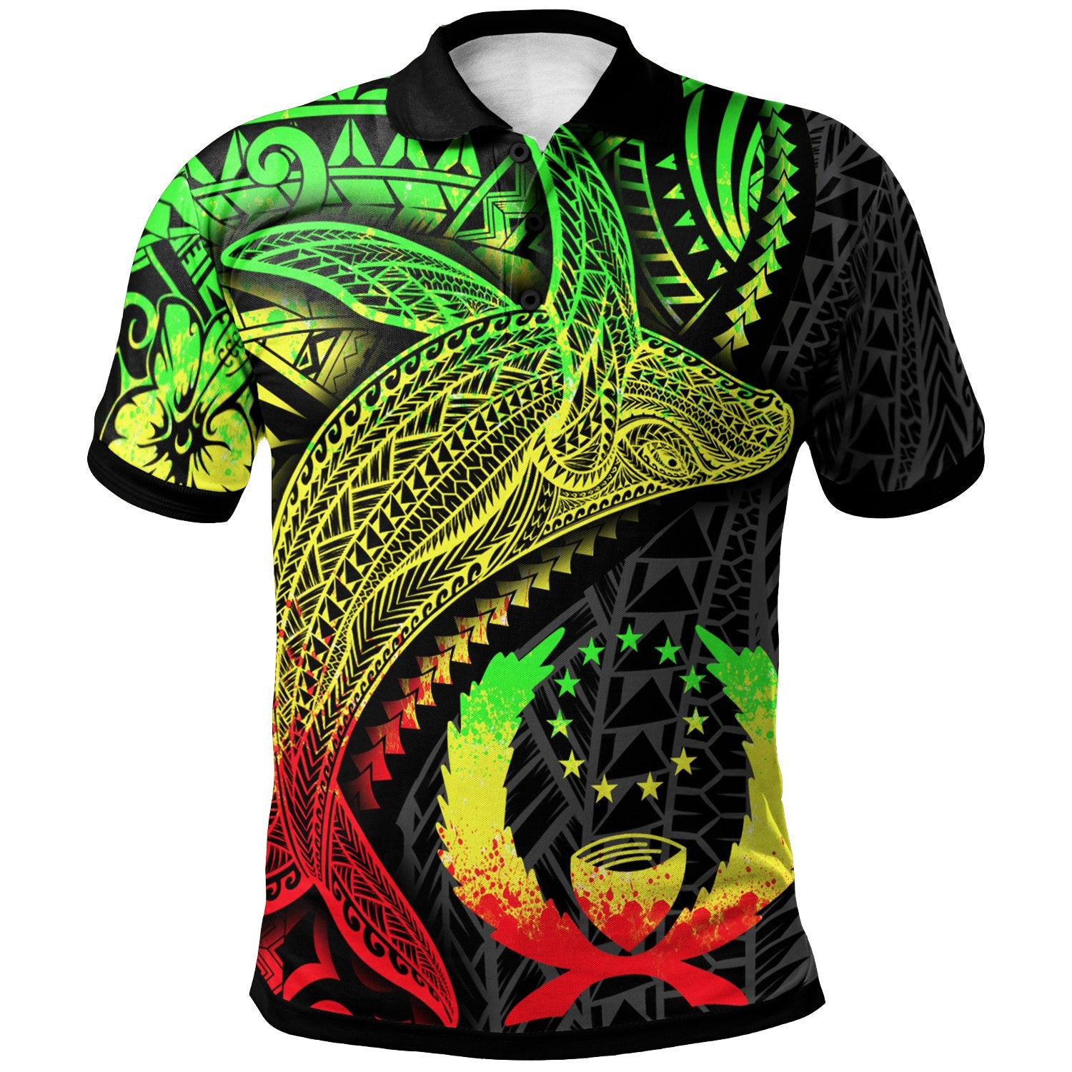 Pohnpei Polo Shirt Humpback Whale and Coat of Arms Reggae Unisex Reggae - Polynesian Pride