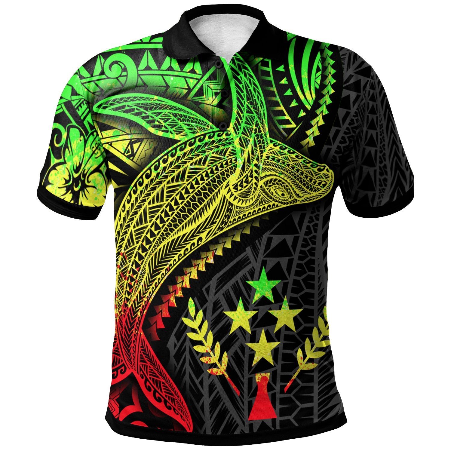 Kosrae Polo Shirt Humpback Whale and Coat of Arms Reggae Unisex Reggae - Polynesian Pride