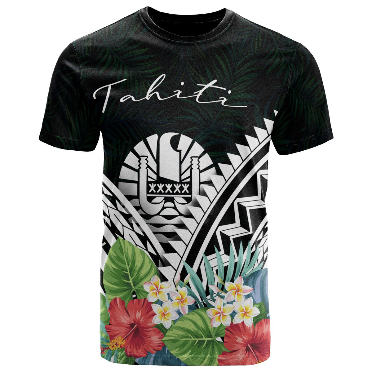 Samoa Polynesian T Shirts Samoa Coat of Arms & Polynesian Tropical Flowers White Unisex Art - Polynesian Pride