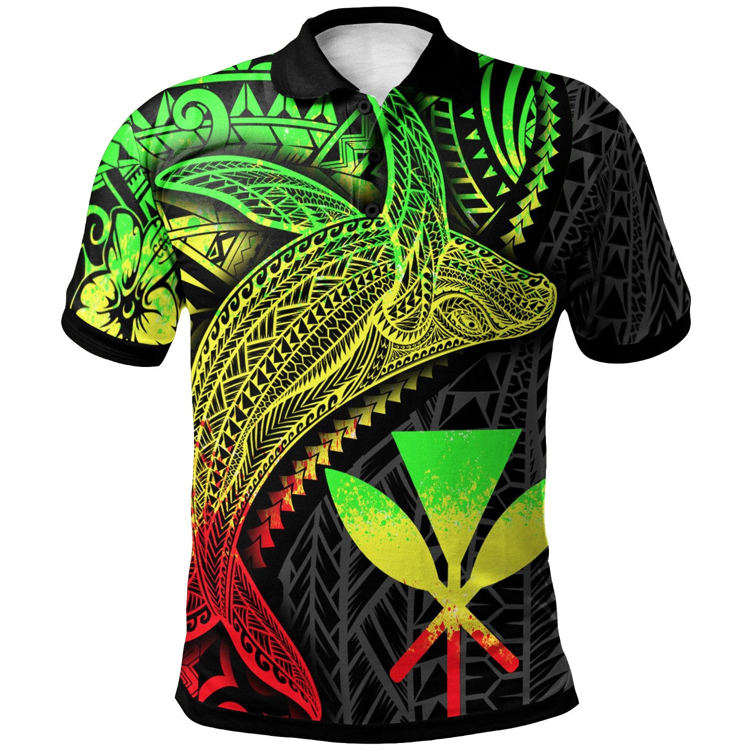 Hawaii Kanaka Maoli Polo Shirt Humpback Whale and Coat of Arms Reggae Unisex Reggae - Polynesian Pride