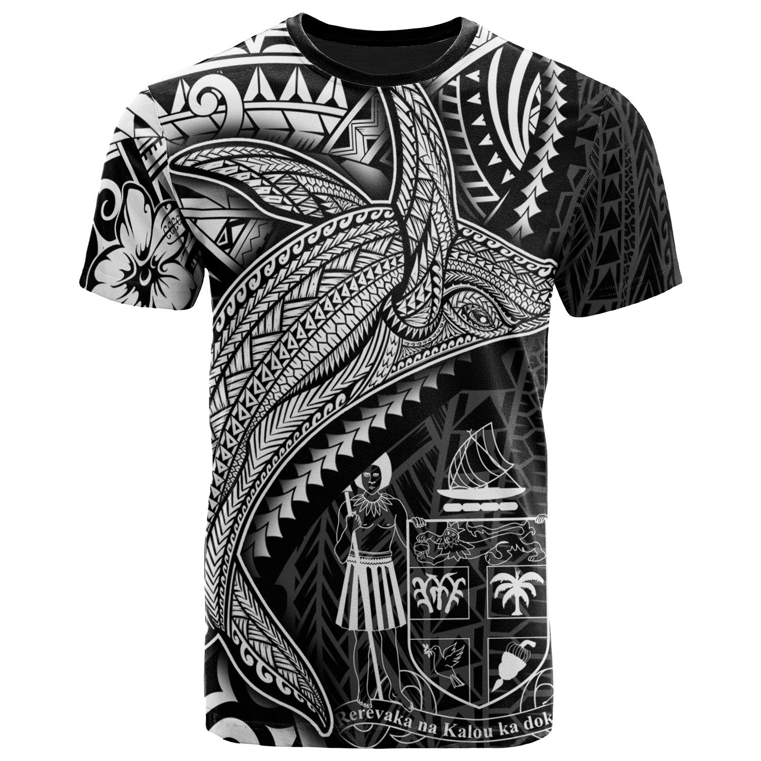 Fiji T Shirt Humpback Whale & Coat of Arms White Unisex Art - Polynesian Pride