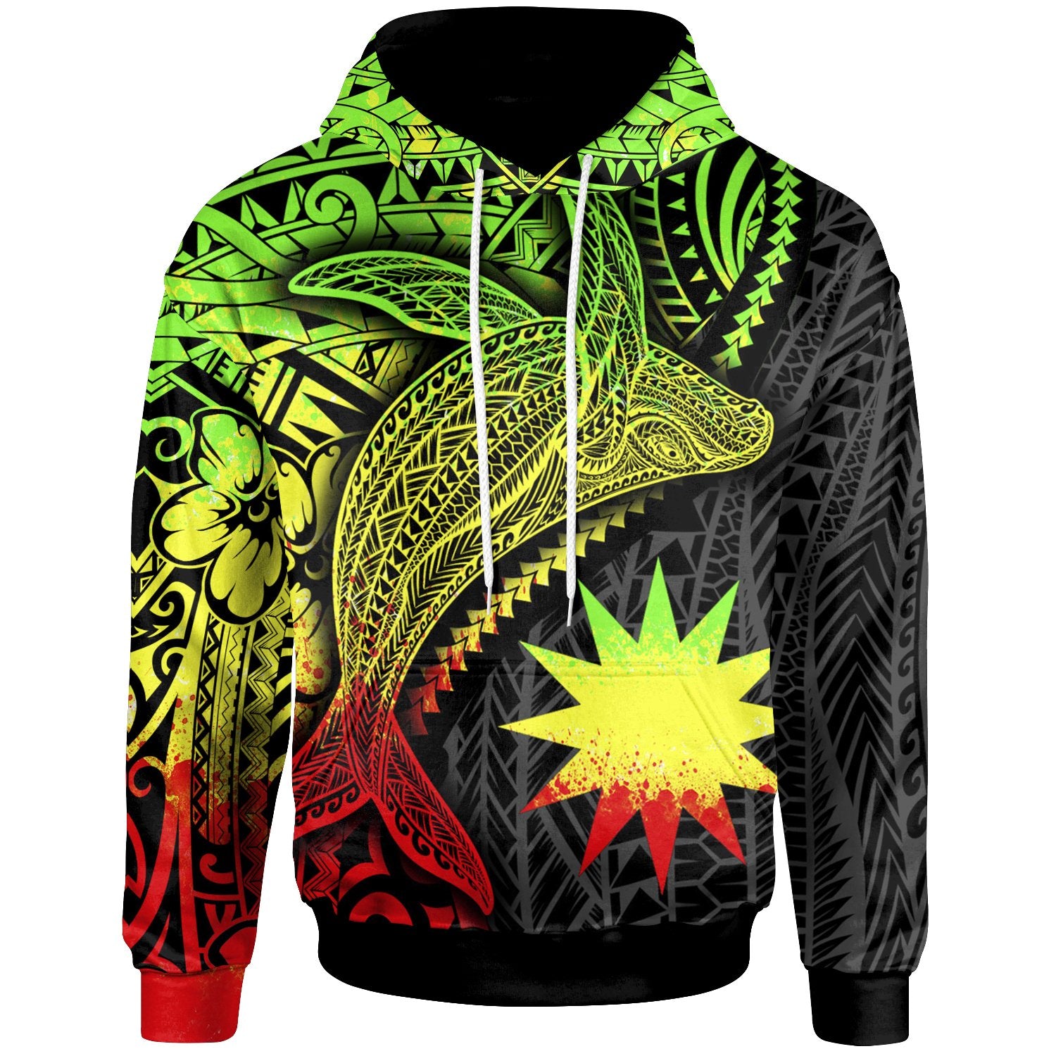 Nauru Hoodie Humpback Whale & Coat of Arms Reggae Unisex Reggae - Polynesian Pride