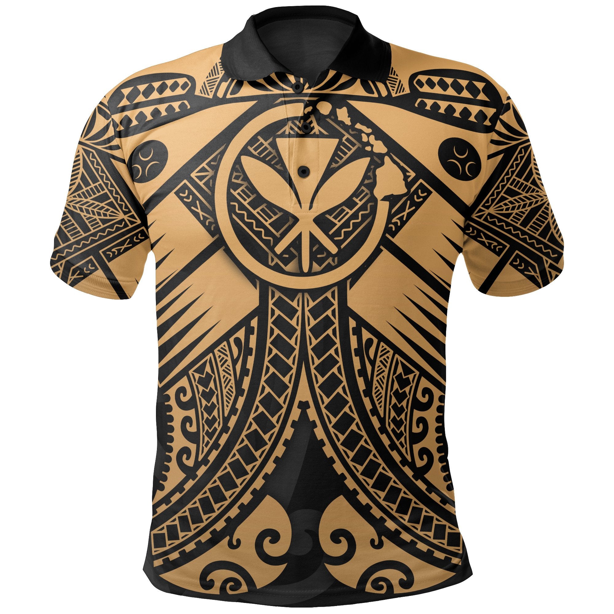 Hawaii Polynesian Polo Shirt Gold Kanaka Maoli Map Unisex Gold - Polynesian Pride