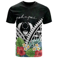 Pohnpei Polynesian T Shirts Pohnpei Coat of Arms & Polynesian Tropical Flowers White - Polynesian Pride