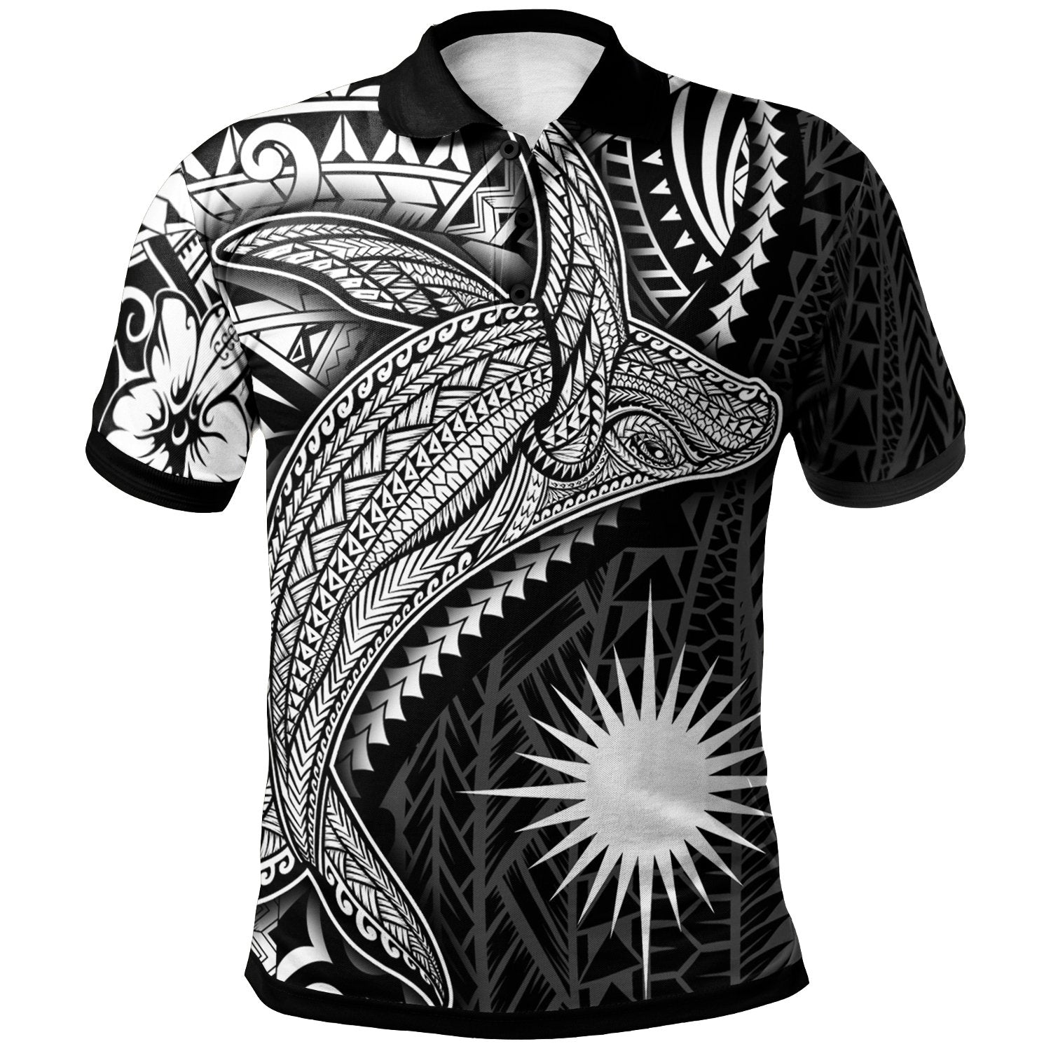 Marshall Islands Polo Shirt Humpback Whale and Coat of Arms White Unisex White - Polynesian Pride