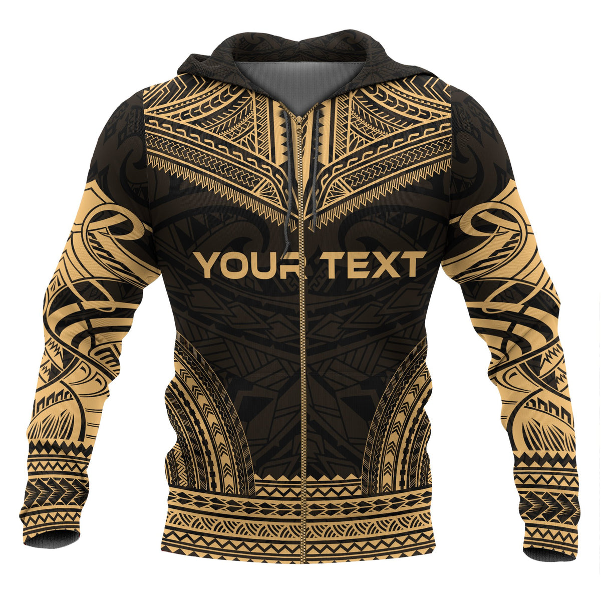 Niue Polynesian Chief Custom Zip up Hoodie Gold Version - Polynesian Pride