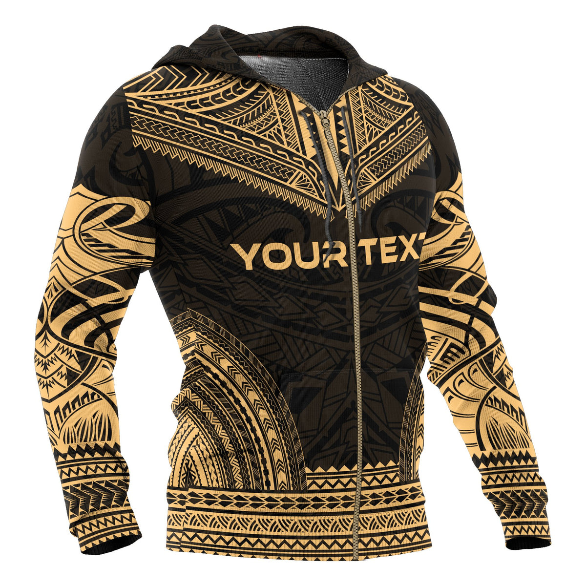 Kanaka Maoli Polynesian Chief Custom Zip up Hoodie Gold Version - Polynesian Pride