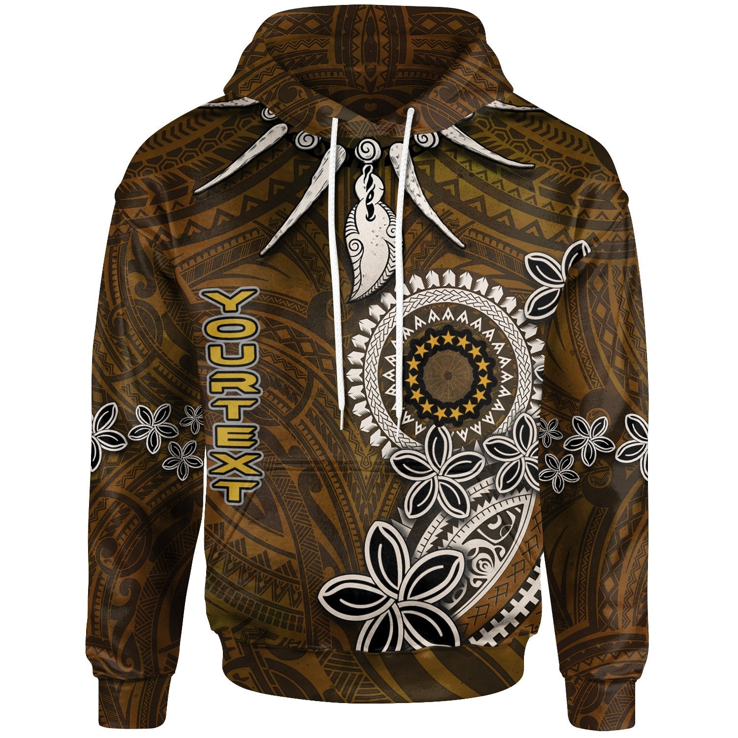 Cook Islands Custom Hoodie Polynesian Boar Tusk Unisex Brown - Polynesian Pride