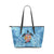 Personalized - Hawaii Turtle Hibiscus Plumeria Blue Large Leather Tote Bag Blue - Polynesian Pride