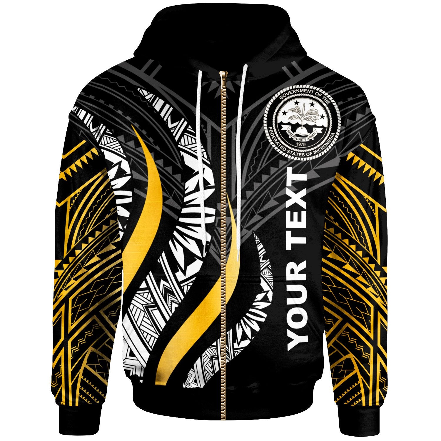 Federated States of Micronesia Custom Zip Hoodie Federated States of Micronesia Strong Fire Pattern Gold Unisex Gold - Polynesian Pride