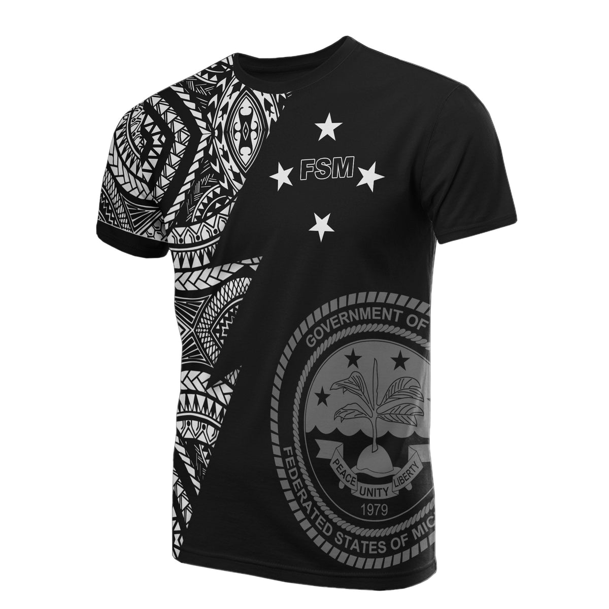 Federated States of Micronesia Pattern T Shirt F S M Seal Polynesian Tattoo Black Style Unisex Black - Polynesian Pride