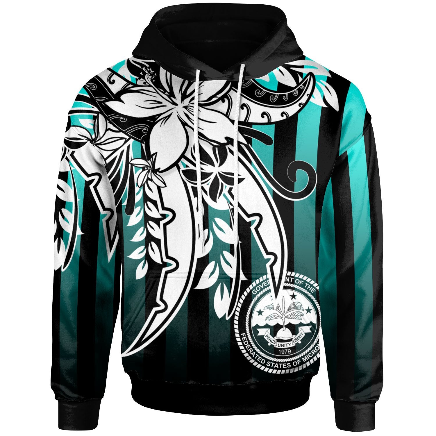 Federated States of Micronesia Hoodie Cyan Vertical Stripes Style Unisex Cyan - Polynesian Pride