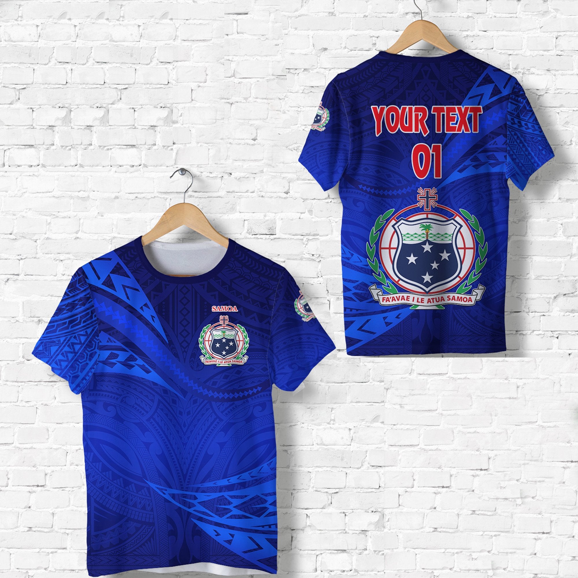 Custom Manu Samoa Rugby T Shirt Unique Version Full Blue, Custom Text and Number Unisex Blue - Polynesian Pride