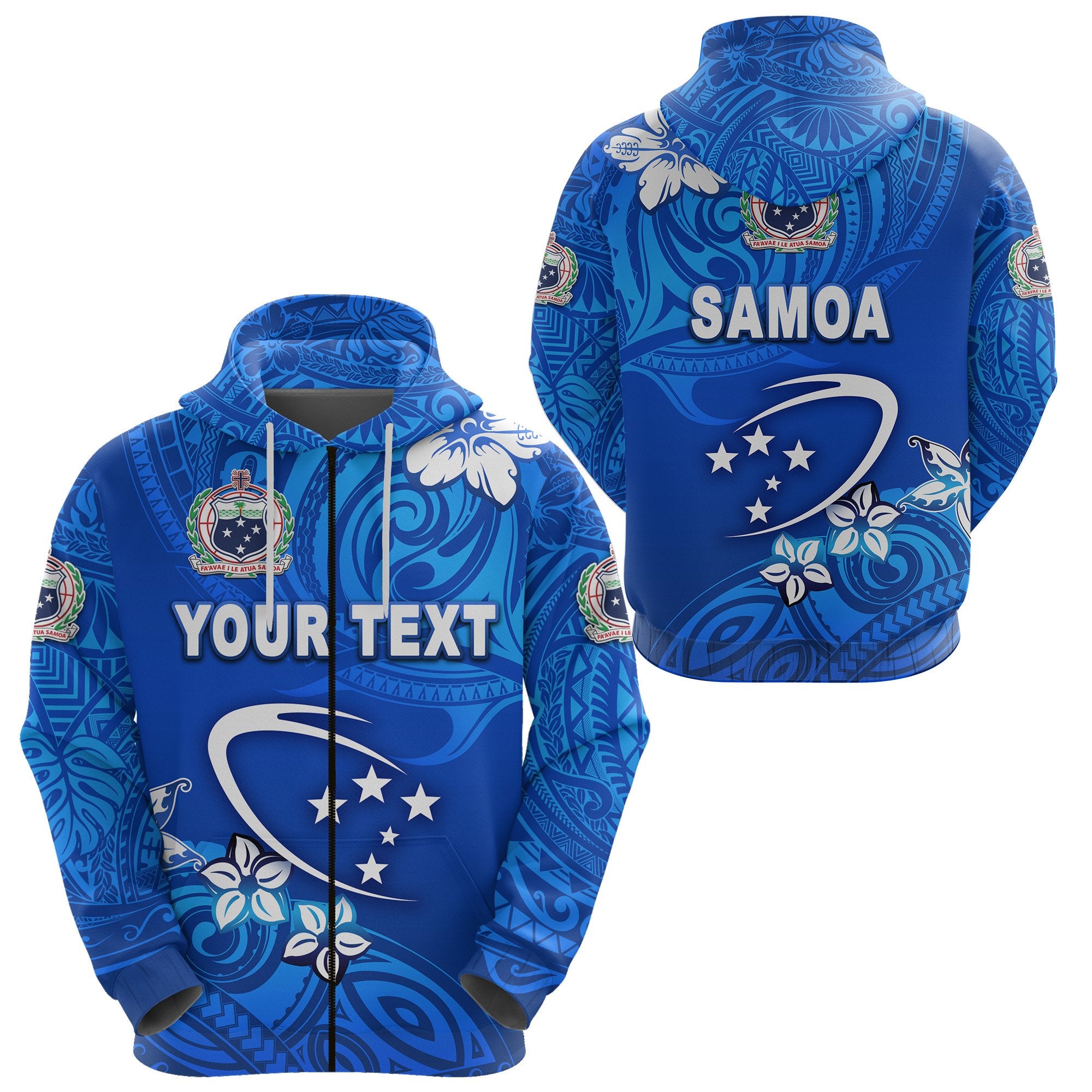 Custom Manu Samoa Rugby Zip Hoodie Unique Vibes Full Blue Unisex Blue - Polynesian Pride