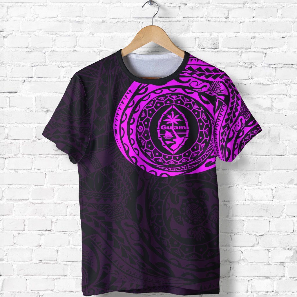 Guam T Shirt Guam Coat of Arms Polynesian Tattoo Style Pink Unisex Pink - Polynesian Pride